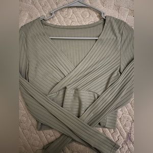 sage rib knit cropped long sleeve